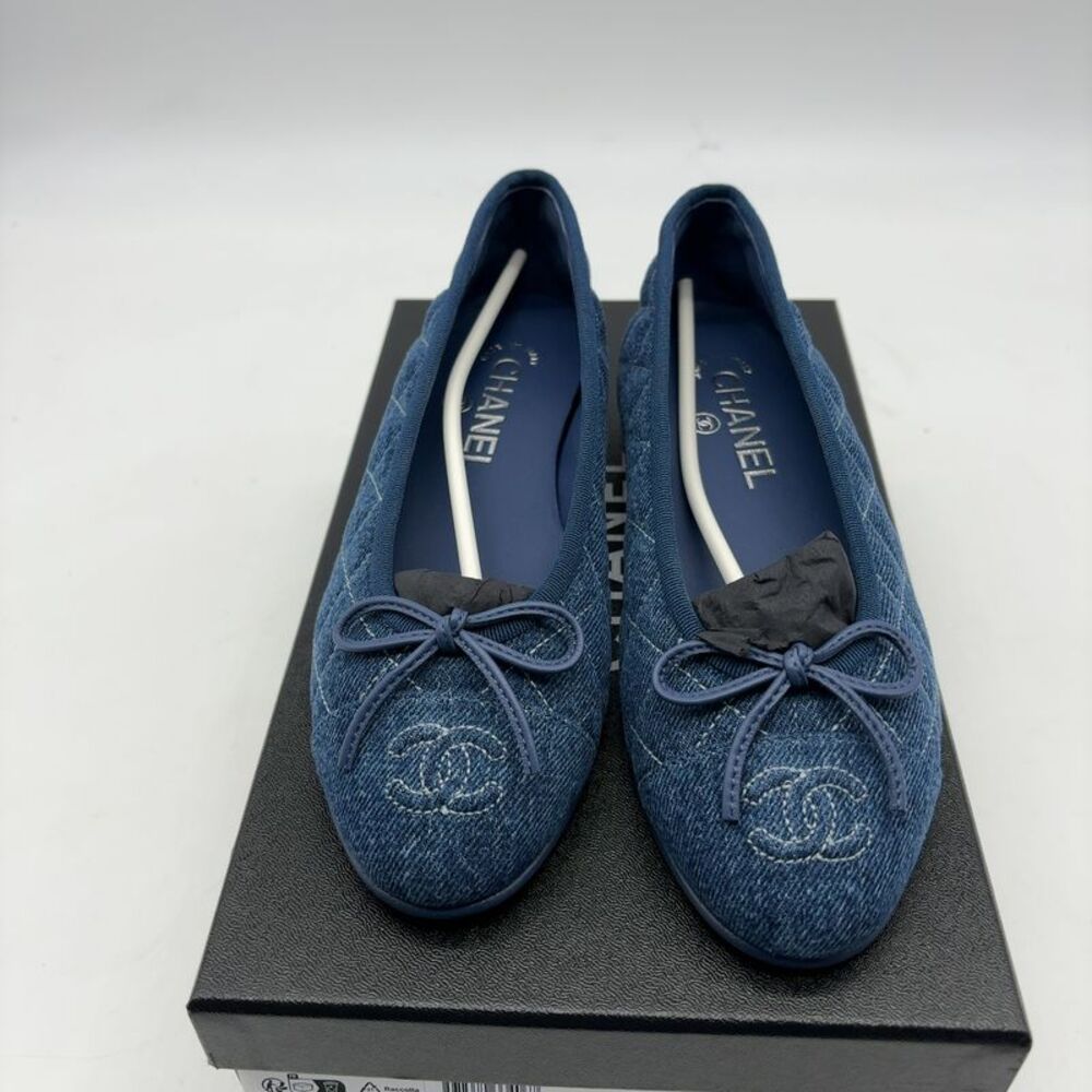 CHANEL Washed Denim Blue Quilted Ballet Flat